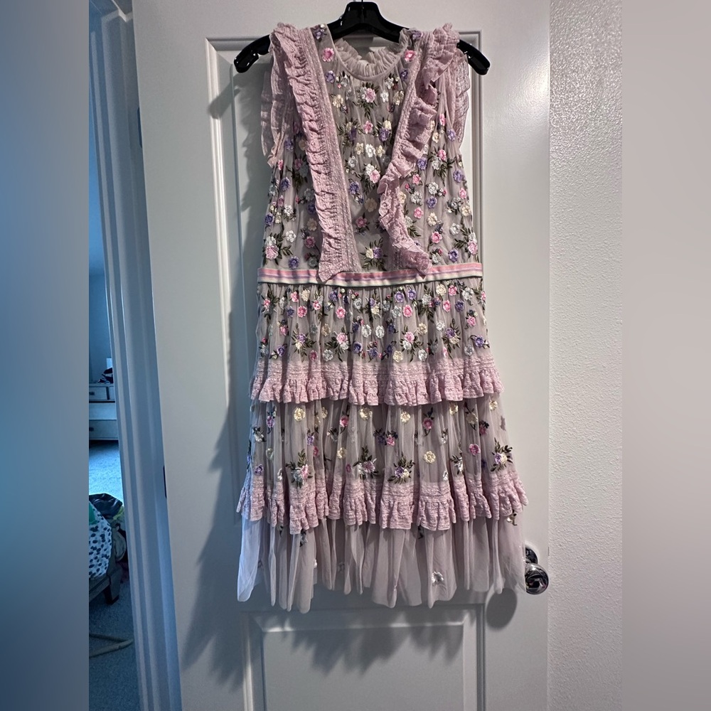 Needle & Thread Pink Floral Embroidered Tulle Wedding Dress